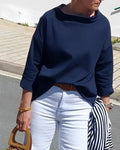 Lena - Elegant Ensfarvet Sweatshirt Med Halvhøj Krave