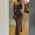 Denise off-the-shoulder maxikjole med lange ærmer og