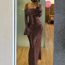 Denise off-the-shoulder maxikjole med lange ærmer og