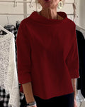 Lena - Elegant Ensfarvet Sweatshirt Med Halvhøj Krave