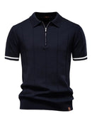 Julian – Kortærmet polo med lynlåskrave og ribbet tekstur foran