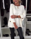 Lily – Oversized sweater med rund hals og dekorative knapper