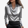 Damebluse med Drapehals og Slim Fit