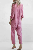 Audrey Casual Langærmet Button Up Jumpsuit