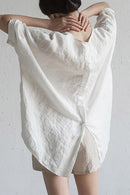 Elise - Dame oversized longline bluse med rullede ærmer