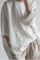 Elise - Dame oversized longline bluse med rullede ærmer