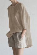 Elise - Dame oversized longline bluse med rullede ærmer