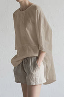 Elise - Dame oversized longline bluse med rullede ærmer