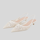 Dame slingback højhælede sko med broderede blomster