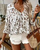 Marivelle - Elegant bluse med print, V-hals og lange ærmer