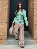 Julia V-hals ternet bluse