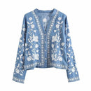 BlossomCharm - Boho broderet denimjakke til kvinder
