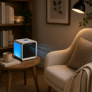 Bærbar luftkøler med luftfugter og LED-belysning