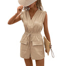Angelika - Afslappet jumpsuit med V-hals, elastisk talje og