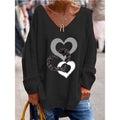 Mirella trendy oversized sweater med V-hals, hjerteprint og