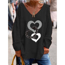 Mirella trendy oversized sweater med V-hals, hjerteprint og