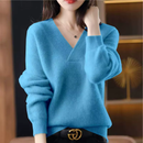 Dame V-hals ribstrikket sweater