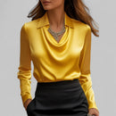 Damebluse med Drapehals og Slim Fit
