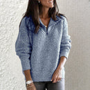 Dame Ribstrikket Sweater med Lynlås og Lange Ærmer