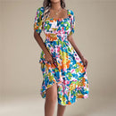 Kvinders Midi Kjole med Blomstret Off-Shoulder