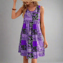 Dame Mini Kjole med Patchwork Print og Brede Stropper