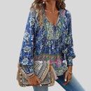Dame Bluse med Blomstret Print og Lange Ærmer