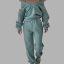 Dame Oversized Hoodie med Lynlås og Matchende Bukser