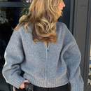 Rosa - Dame cardigan med lynlås og rund hals Vintage-stil