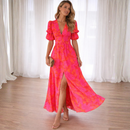 Dame Floral Maxi Kjole med V-Hals