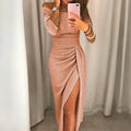Lainey - Dame off-shoulder aftenkjole med trekvart ærmer