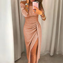 Lainey - Dame off-shoulder aftenkjole med trekvart ærmer