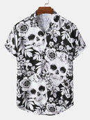 Shane - Kortærmet skjorte med kranium-blomsterprint