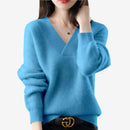 Dame V-hals ribstrikket sweater