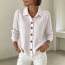 Dame Strikket Cardigan med Krave og Knapper