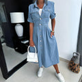 Tessa - Elegant denimkjole med knaplukning og lommer