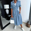 Tessa - Elegant denimkjole med knaplukning og lommer