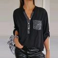 SparkleAura - Afslappet patchwork top med pailletter