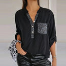 SparkleAura - Afslappet patchwork top med pailletter