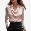Damebluse med Drapehals og Slim Fit