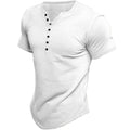 Jens - Olivenfarvet kortærmet Henley t-shirt med button-up