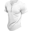 Jens - Olivenfarvet kortærmet Henley t-shirt med button-up