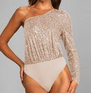 Mia - Dame en-skulder top med pailletter