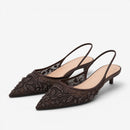 Dame slingback højhælede sko med broderede blomster