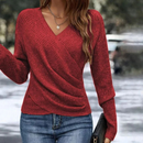 Dame Sweatshirt med V-hals og Kryds Design