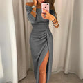 Lainey - Dame off-shoulder aftenkjole med trekvart ærmer