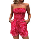 Loreen - Dame bandeau jumpsuit med blomsterprint & lommer