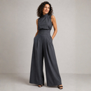 Dame ærmeløs jumpsuit med bred ben og bindebånd
