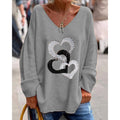 Mirella trendy oversized sweater med V-hals, hjerteprint og
