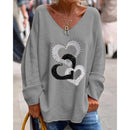 Mirella trendy oversized sweater med V-hals, hjerteprint og
