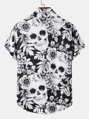 Shane - Kortærmet skjorte med kranium-blomsterprint